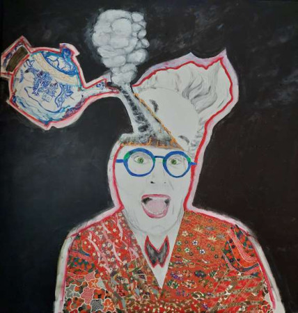 "kintsugi van de geest"  acryl, gemengde techniek 1.00x1.00m